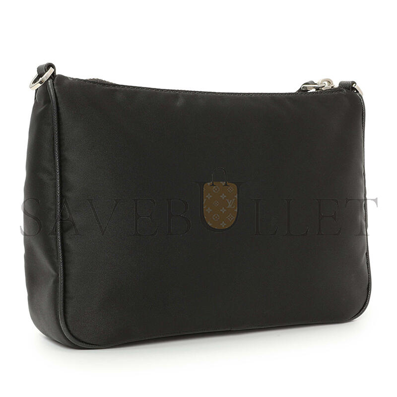 PRADA BLACK RE-NYLON SAFFIANO DOUBLE POUCH SHOULDER BAG 1BH168 (22*16*4.5cm) 